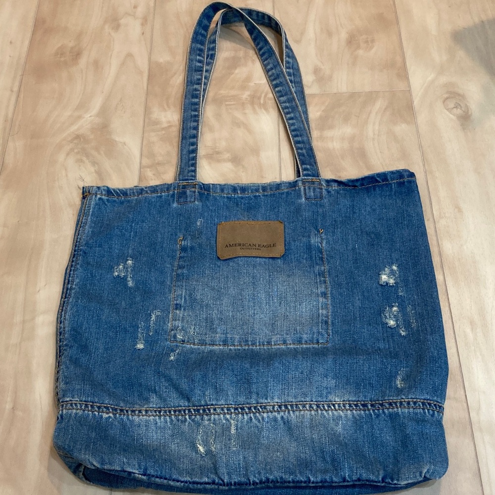 American Eagle distressed denim tote